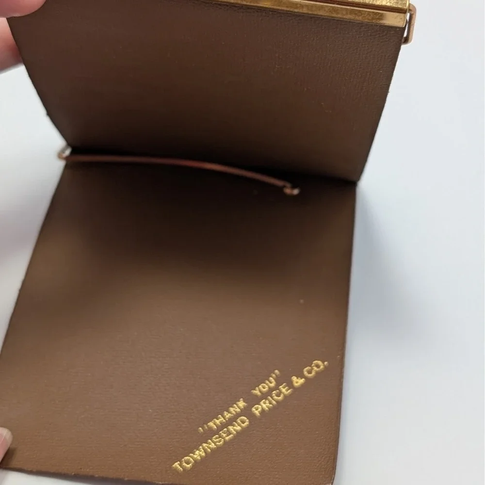 VTG Rumpp Brown Leather Billfold Wallet Match-Mates Dollar Bill Ads Gold Frame